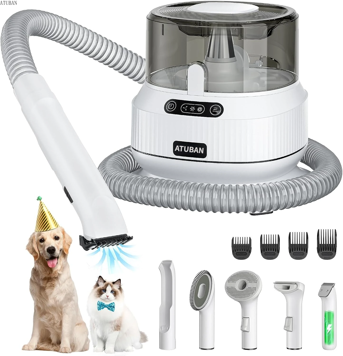ATUBAN Dog Grooming Vacuum Kit,12Kpa Furme Pet Vacuum&Rechargeable