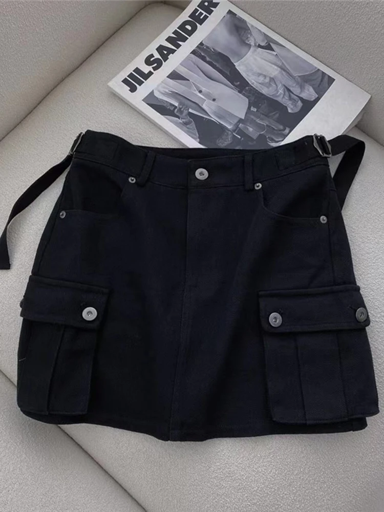 

Vintage Summer Denim Skirts Women Y2K Harajuku Big Pockets Tooling Shorts Skirt Korean Pencil Straight Cargo Mini Streetwear