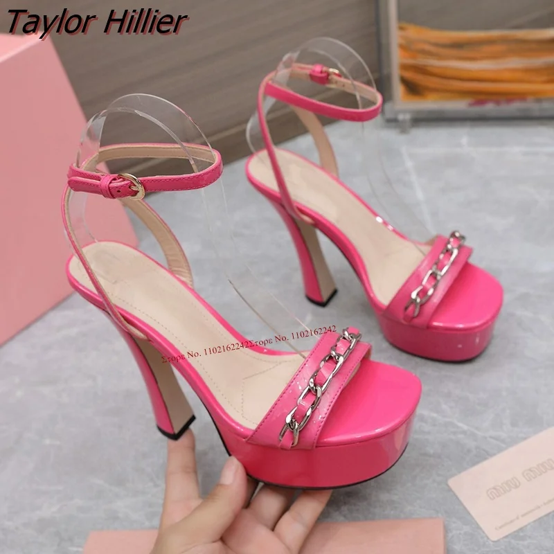

Water Platform Open Toe High Heels Fashion Catwalk Thick Heel Buckle Strap Leather Sandals Elegant Luxury Dress Ladies Shoes