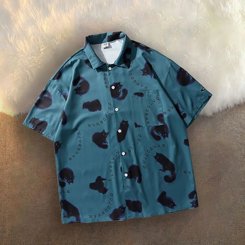 

Summer Hawaiian Shirts For Men Hip Hop Mens Japanese Funny Printed White Black Shirts Men Korean Casual Holiday Tops Shirt