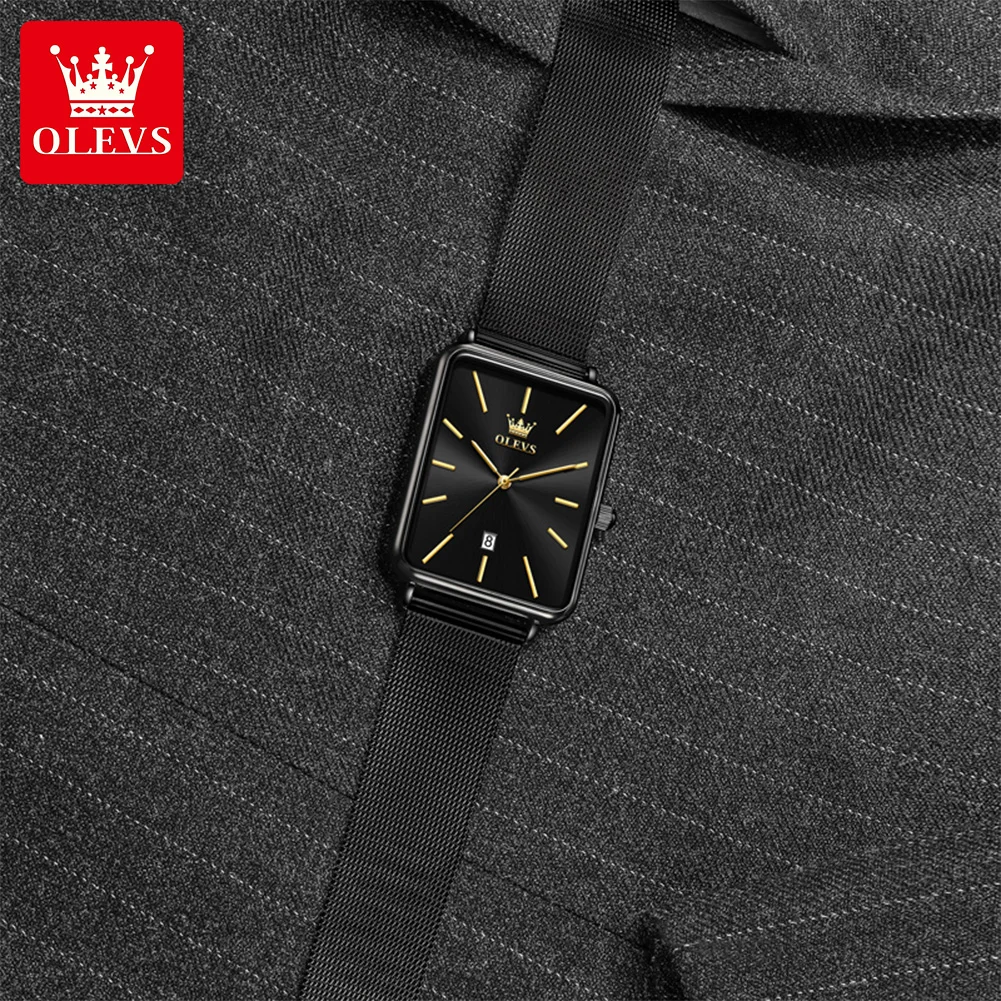 OLEVS 3692 Man Quartz Watch Rectangle Dial Calendar Waterproof Watch For Men Top Brand Thin Case Simple Fashion Men's Wristwatch