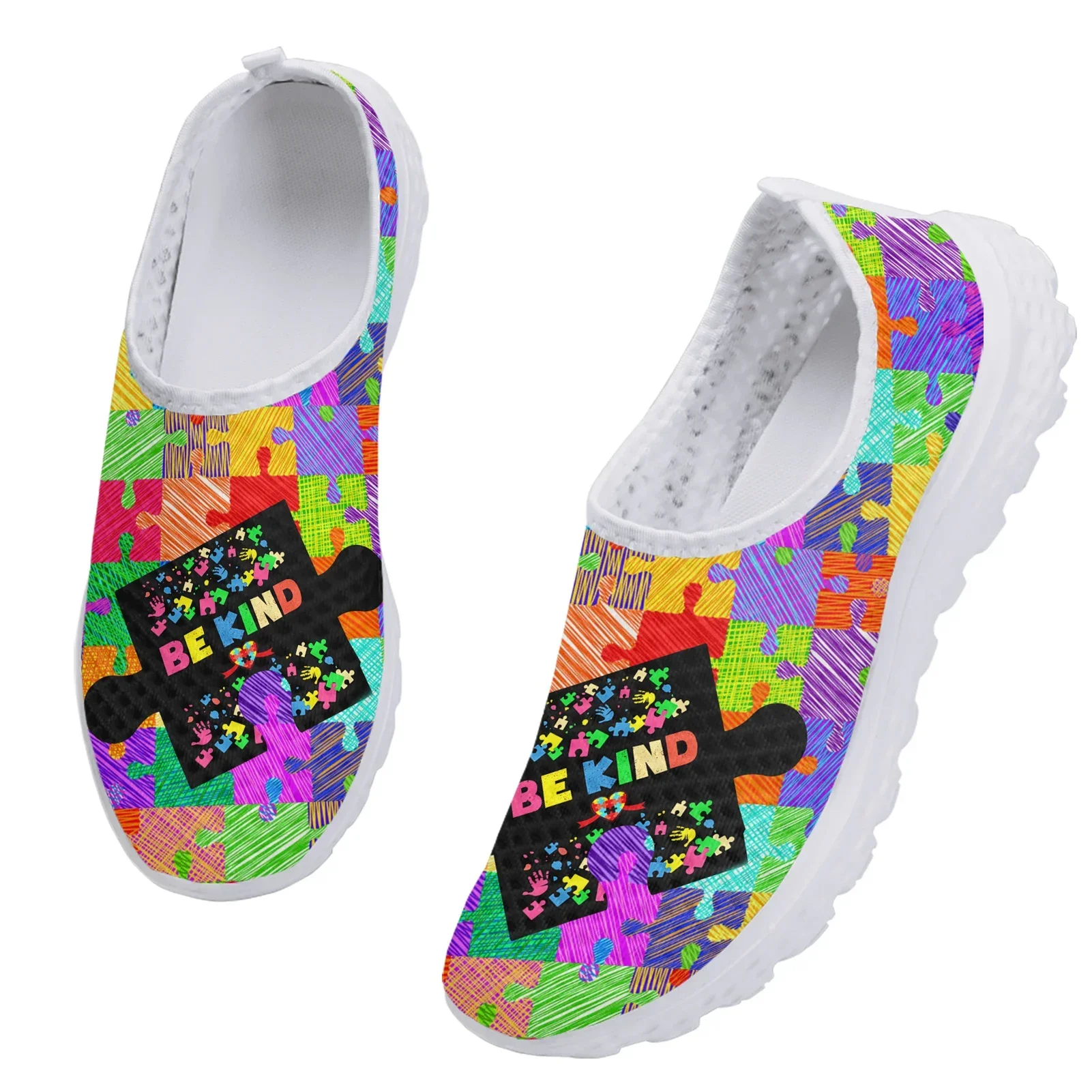 Autism Awareness Themed Design Mesh Shoes Comfortable Leisure Shoes Breathable Casual Sneakers Soft Soled Shoes