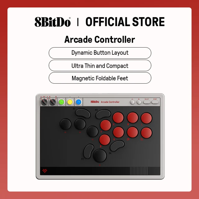 8BitDo All-Button Wireless Arcade Controller for Switch 1/2 & Windows, Low-profile Mechanical Switches, 4 Programmable Buttons