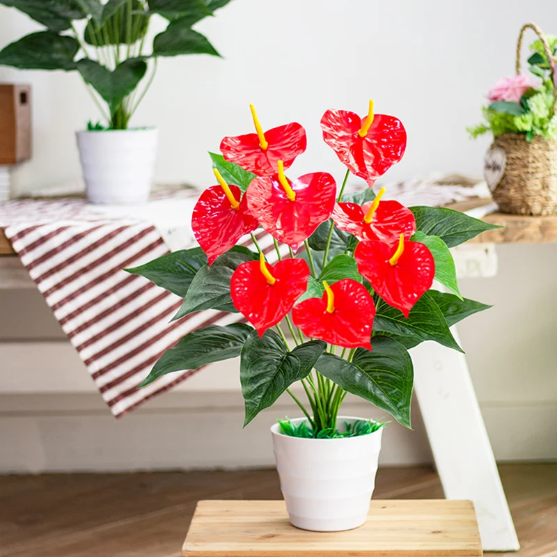 53 cm künstliche Monstera-Blätter für Zuhause, Kunststoff-Palmen, gefälschter Anthurium, grüner Baum, große Kräuterpflanze für Garten-Außendekoration