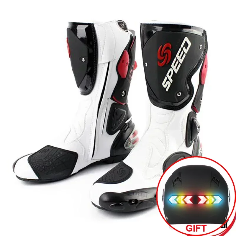B1001 Motorcycle Racing Boots Professional SPEED Biker Shoes Motorbike Long Riding Protective Gear Shift Microfibe Leather boot