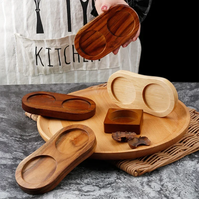 Pepper Mill Tray Bamboo Salt Pepper Shaker Stand Trays Multipurpose Natural Wooden Tray Storage Holder Home Decoration Crafts 2