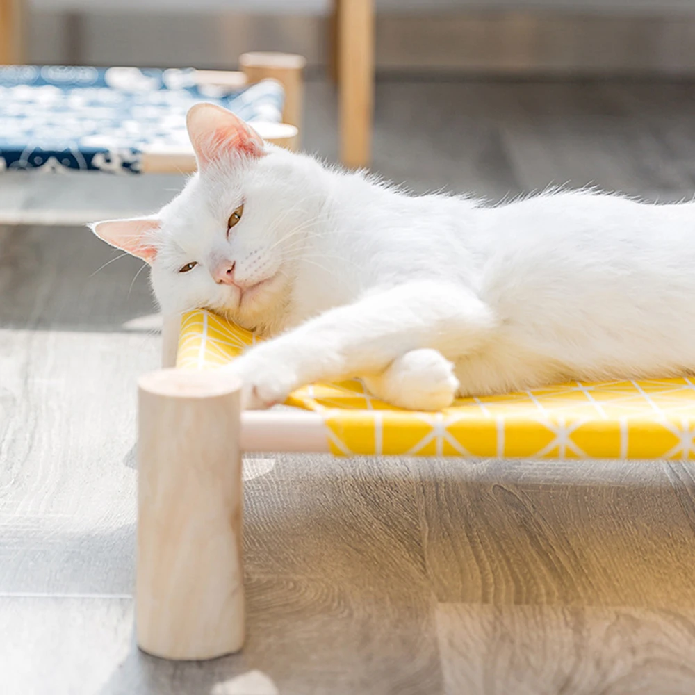 Duurzaam Canvas Kat Bed Huis Verhoogde Kat Hangmatten Kussen Hout Canvas Kat Lounge Bed Voor Kleine Honden Katten Huis Huisdier producten