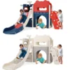8-in-1 Large Toddler Slide, L-Shaped Kids Slide Long Slope, Baby Climber Slide Playset Enclosed Steps,Telescope,Basketball Hoop 1
