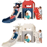 8-in-1 Large Toddler Slide, L-Shaped Kids Slide Long Slope, Baby Climber Slide Playset Enclosed Steps,Telescope,Basketball Hoop 1