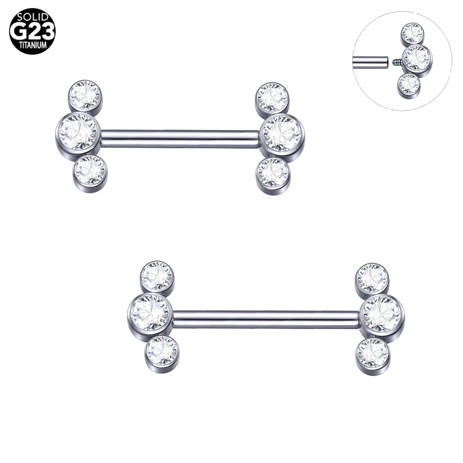 Titanium Opal & CZ Bezel Nipple Barbell Ring - Elegant Internally Threaded Jewelry