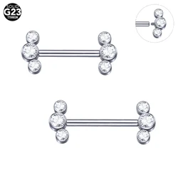 Titanium Opal & CZ Bezel Nipple Barbell Ring - Elegant Internally Threaded Jewelry (14G 1.6x12mm)