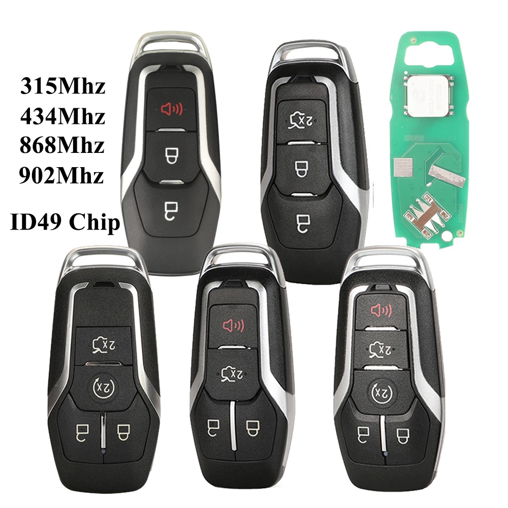 Jingyuqin Ferngesteuerter Autoschlüssel für Ford Mondeo Explorer Mustang Focus Fusion S-Max Galaxy KeylessGo 315/433/868/902 MHz ID49 Steuerung – Detail 1