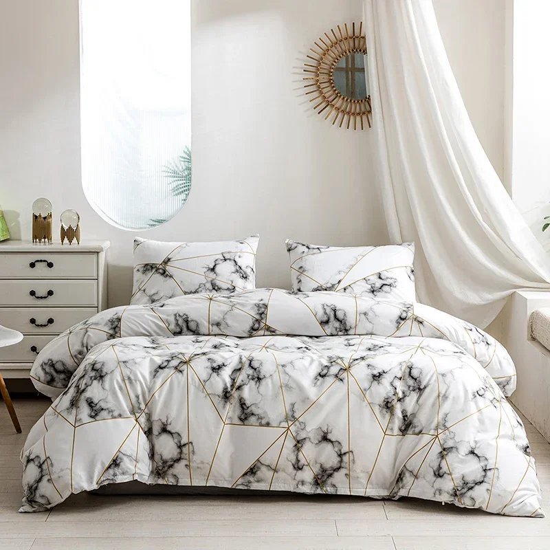 

Marble Stripe Brushed Printed Bedding Set,Nordic Bed Cover 150,Duvet Cover 200x200,1 Or 2 Pillowcases For Home Bedroom