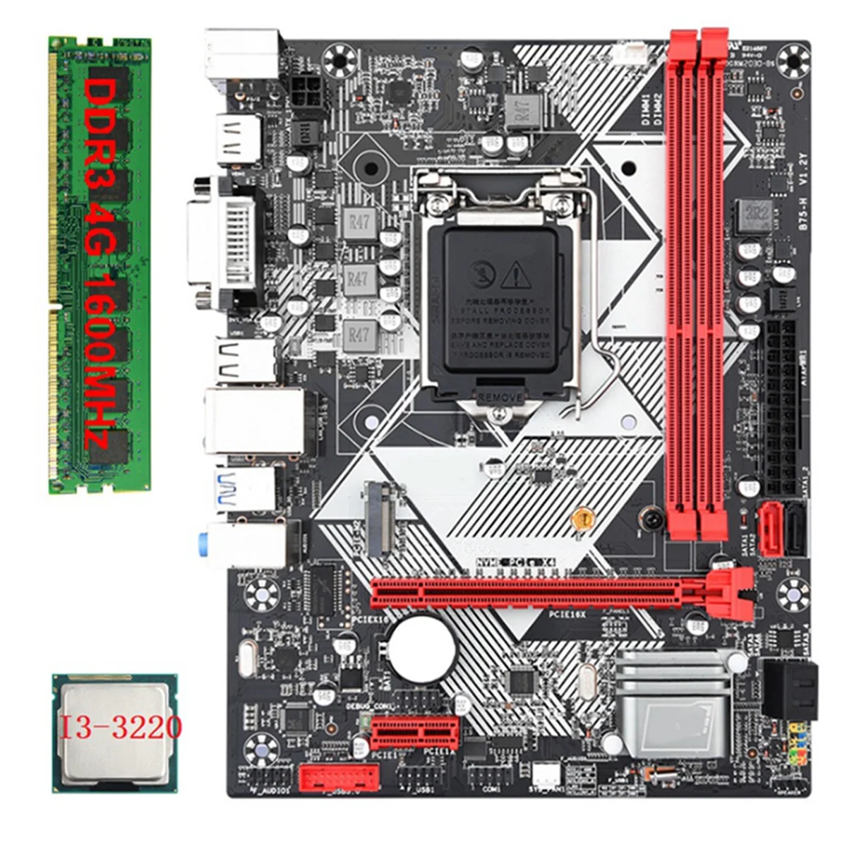 

B75-H Desktop Motherboard +I3-3220 CPU +1X4G DDR3 1600MHz RAM LGA 1155 USB 3.0 SATA 3.0 Computer Motherboard