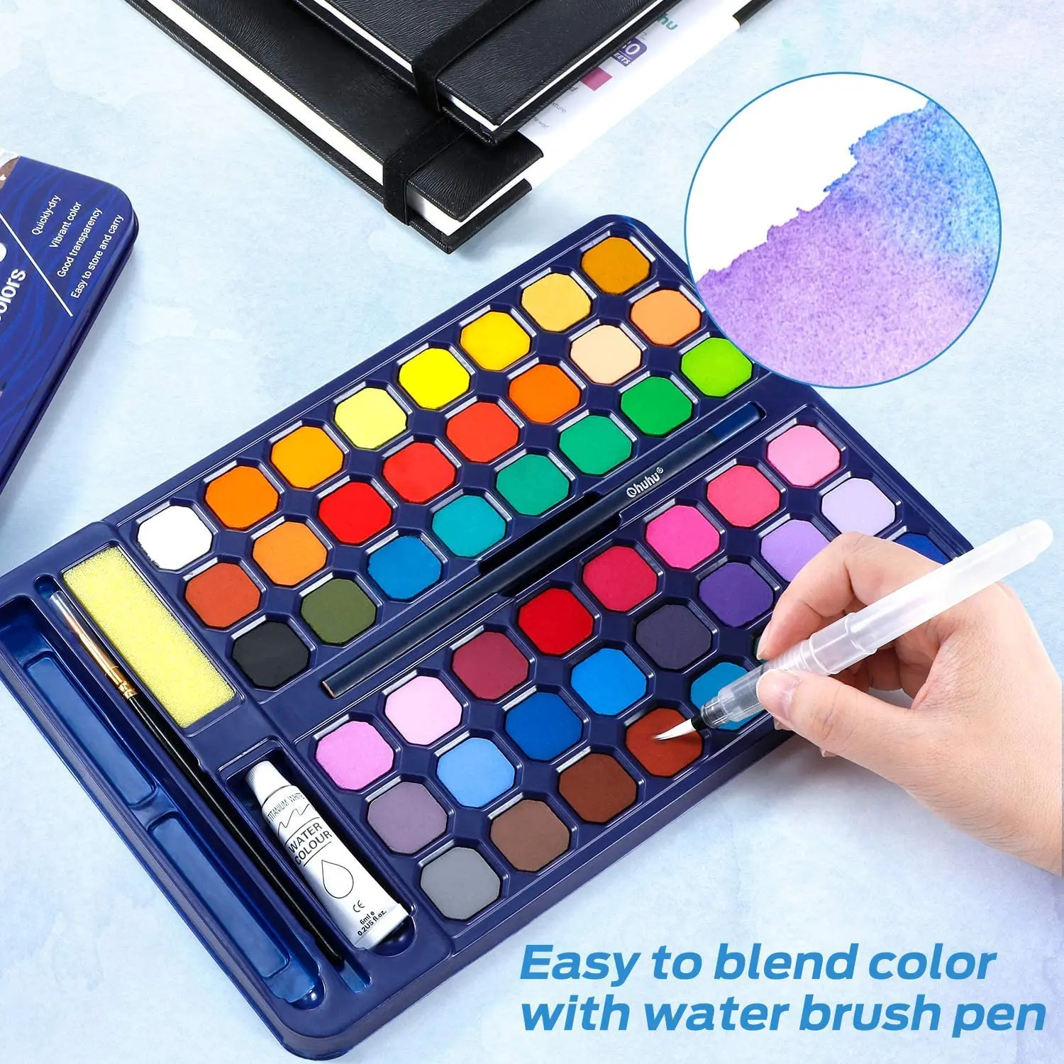 Ohuhu Solid Watercolor Paint Set Brush Pen Portable Professional Painting Pigment Drawing Colors Palette School Art Supplies