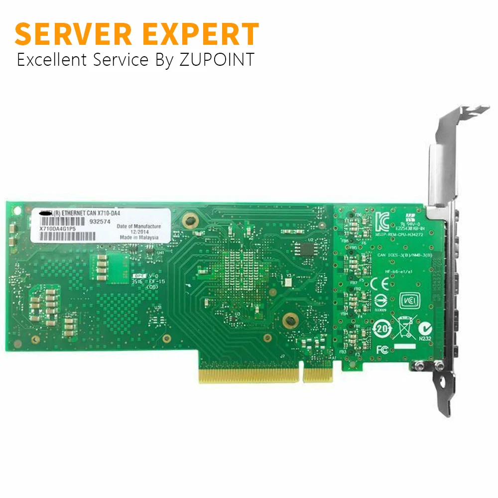ZUPOINT X710-DA4 이더넷 통합 네트워크 어댑터 카드, 쿼드 포트, 10Gbps SFP + PCIe 이더넷 네트워크 카드