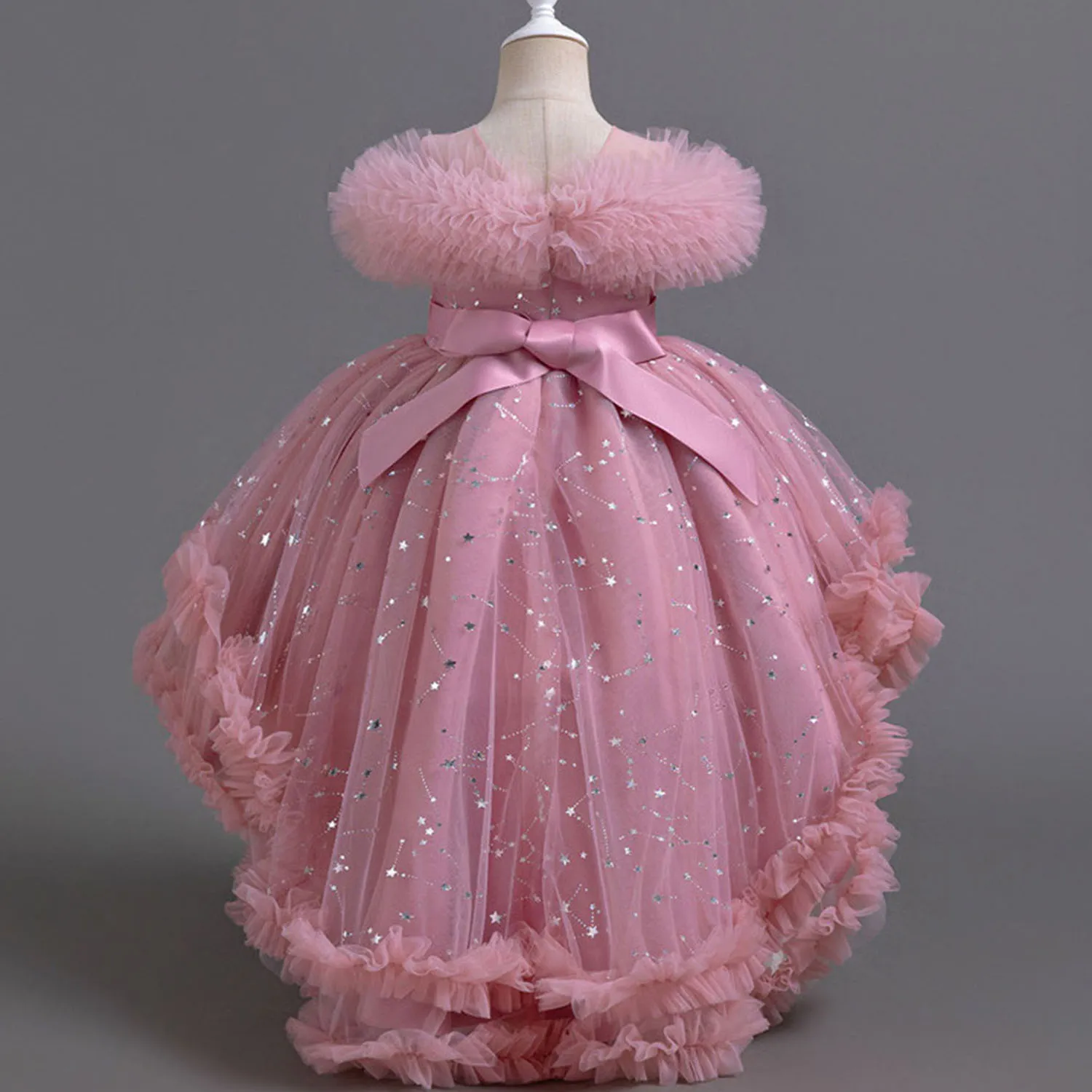 Shiny Toddler Little Girls Ruffled High-Low Wedding Flower Girl Birthday Party Graduation Ceremony Pageant Holiday Easter Dress 3