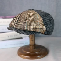 Men Newsboy Hats Wool Autumn Vintage Herringbone Octagon Cap Women Casual Splicing Berets Gatsby Flat Hat 81 4