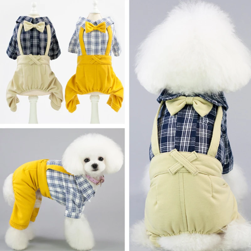 

New Dog Jumpsuits & Rompers Fashionable Plaid Shirt Pet Products Designer Dog Clothes Solid Color Gentleman Four-legged Clothing