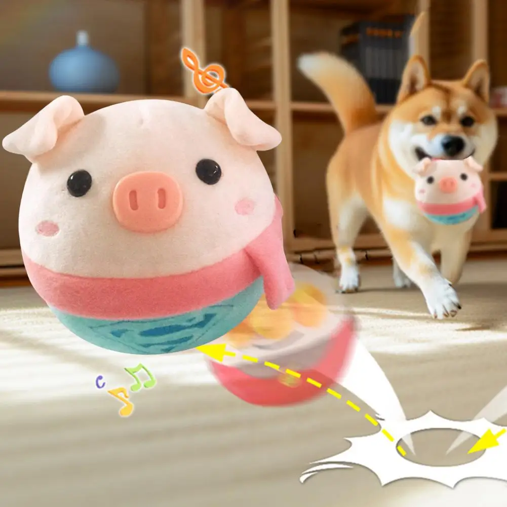 

Fun Dog Toy with Motion Sensor Moving Pet Plush Toy Set with Talking Squeaky Ball Cartoon Pig Shape Electronic Dog Toy for Dogs
