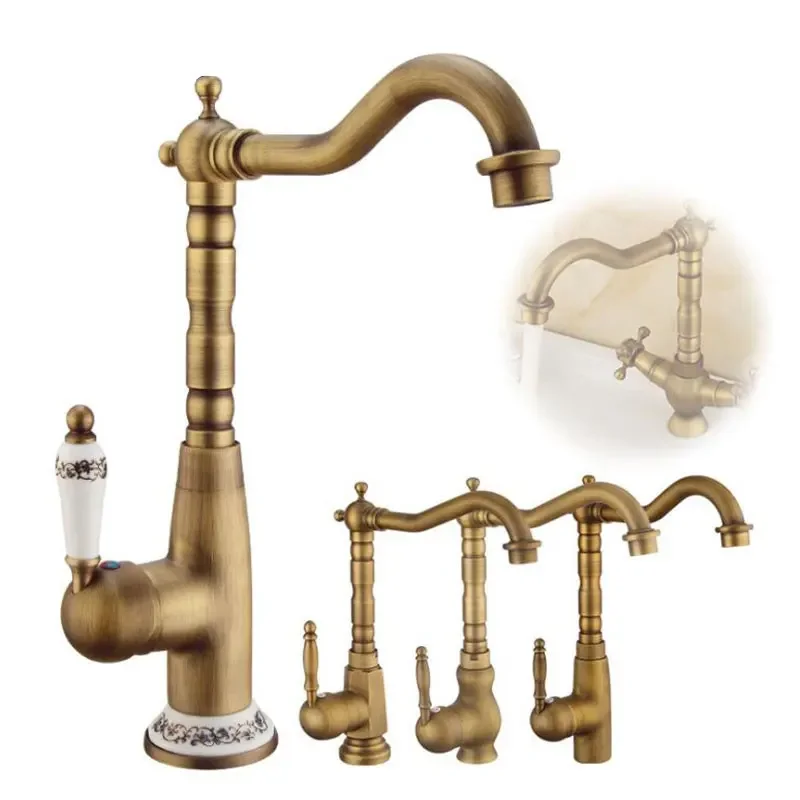 

Antique Retro Faucet Basin Mixer Bathroom Hot And Cold Water Taps Single Handle Deck Mount Vanity Sink Washing ZR241