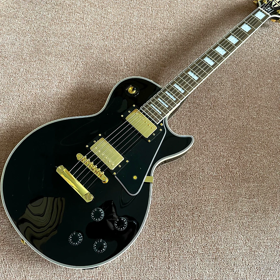 

BLACK BEAUTY In stock Electric Guitar custom rosewood body, black and gold hardware accessories, fast shipping