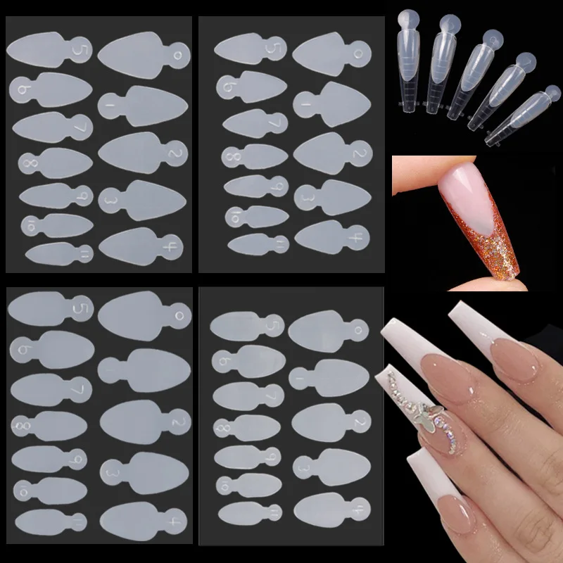 12pcs Dual Nail Forms False Tips For Gel Extension Quick Building French Nails Mold Soft Silicone Pads Manicure Tools