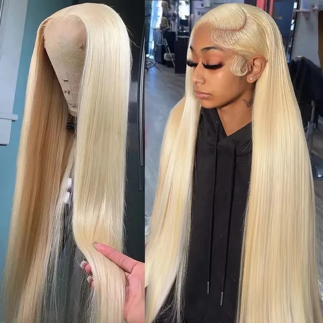 Perruque Lace Front Wig naturelle lisse, cheveux humains, blond 613, 13x6, 13x4, pre-plucked, pour femmes 1