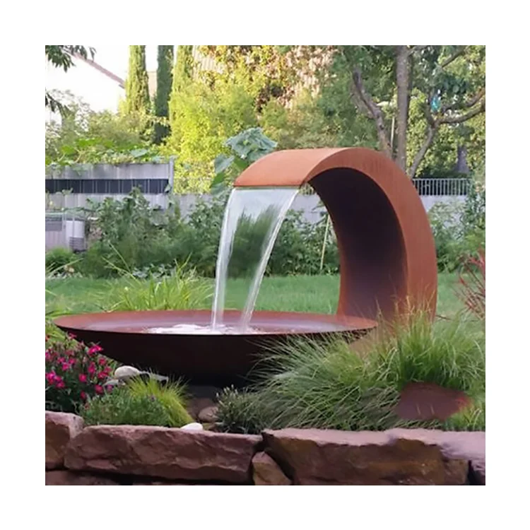 Nuova Tendenza Oriental Corten Steel Pond Wall Waterfall Per Giardino