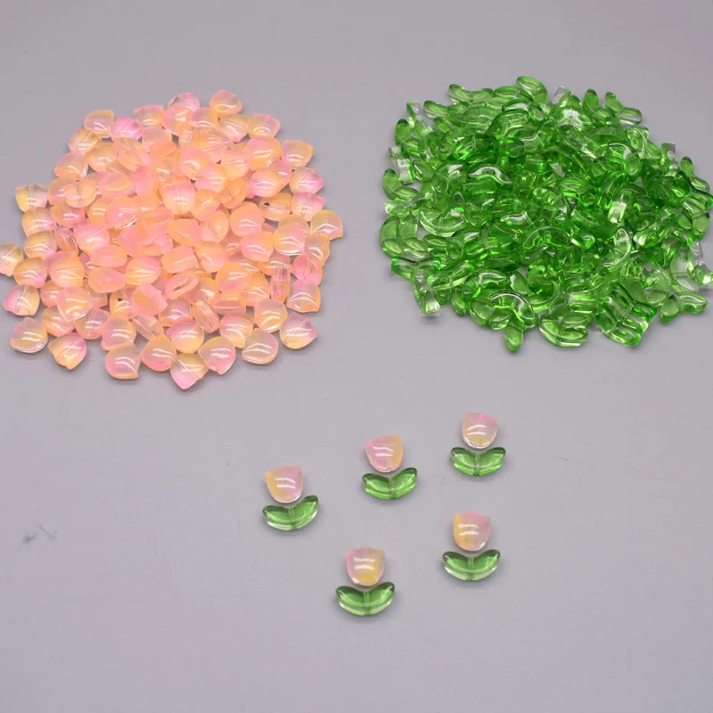 30 Stück 9 mm Tulpen Blumen Lampwork Perlen Mehrfarbige Glas Flora Perlen Lose Perlen für DIY Armbänder Halskette Bastelbedarf – Detail 7