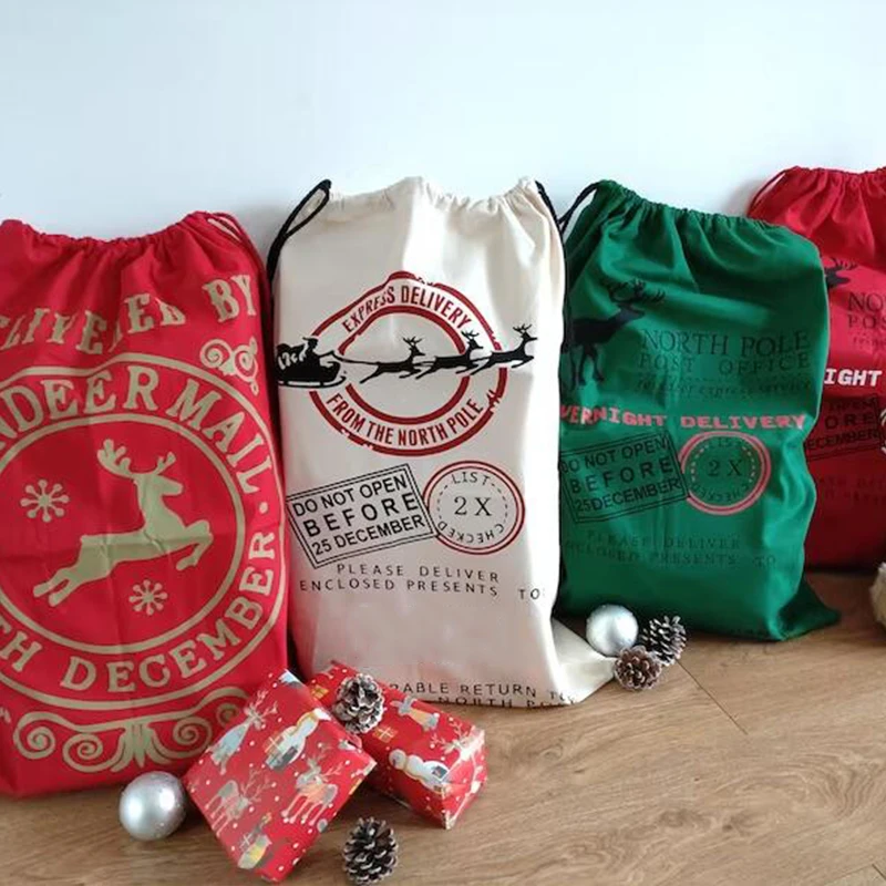 Sacos de Natal personalizados para crianças, Meia de brinquedo, Drawstring Candy Cane Bags, Xmas Party Decor, presente para crianças, venda quente