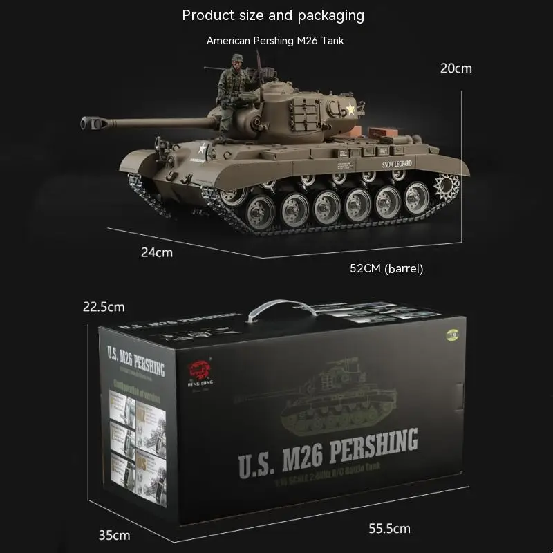 Henglong U.S.A. M26 Panshin 3838-1 Heavy Tank Remote Control Metal Tracked Vehicle Shooting and Smoking Military Model 6