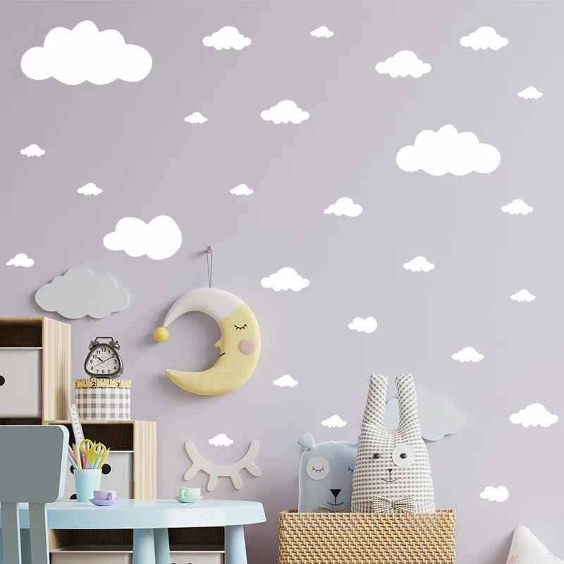 Pegatina de pared de nube para niños, calcomanía artística de pared blanca para fondo de dormitorio de niños, decoración de pared y embellecimiento