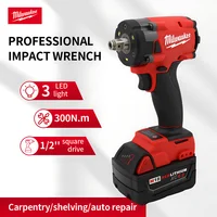 Milwaukee 300N.M Brushless Electric Impact Wrench 1/2 Inch Car Truck Repair Rechargeable 18V Battery Screwdriver Power Tools 1