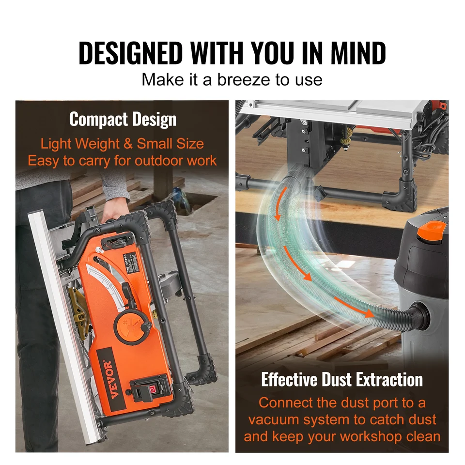 8.5 Inch Jobsite Table Saw - 15 Amp, 5000 RPM Portable Table Saw With Stand & Dust Collection