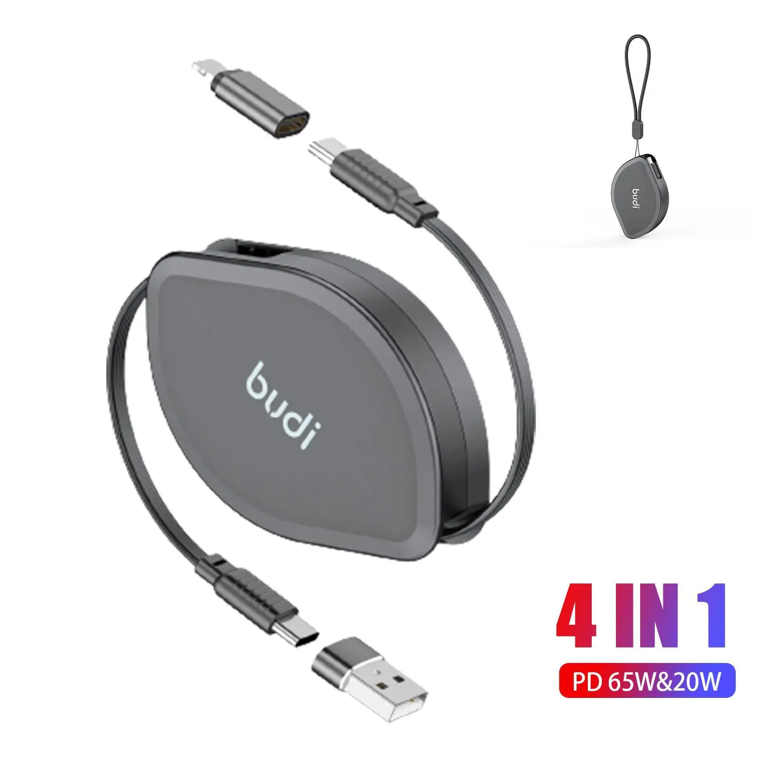 

BUDI 4 In1 PD 65W&20W Retractable USB C PD Type C High-speed Charge Sync Cable Fast Charging Mobile Phone Accessories For IPhone