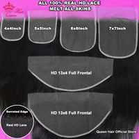 Queen Hair véritable HD Frontal/Closure uniquement en dentelle invisible effet peau fondue 13x6 13x4 4x4 4x6 5x5 6x6 7x7 Raw Human Hair Body Wave/Lisse 2