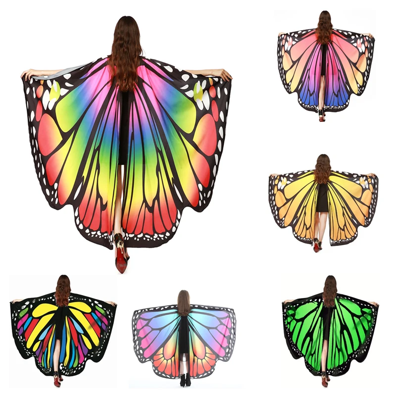 

New Design Women Butterfly Wings Shawl Rainbow Nymph Pixie Costume Wings Multicolor Adult Belly Dance Performance Props
