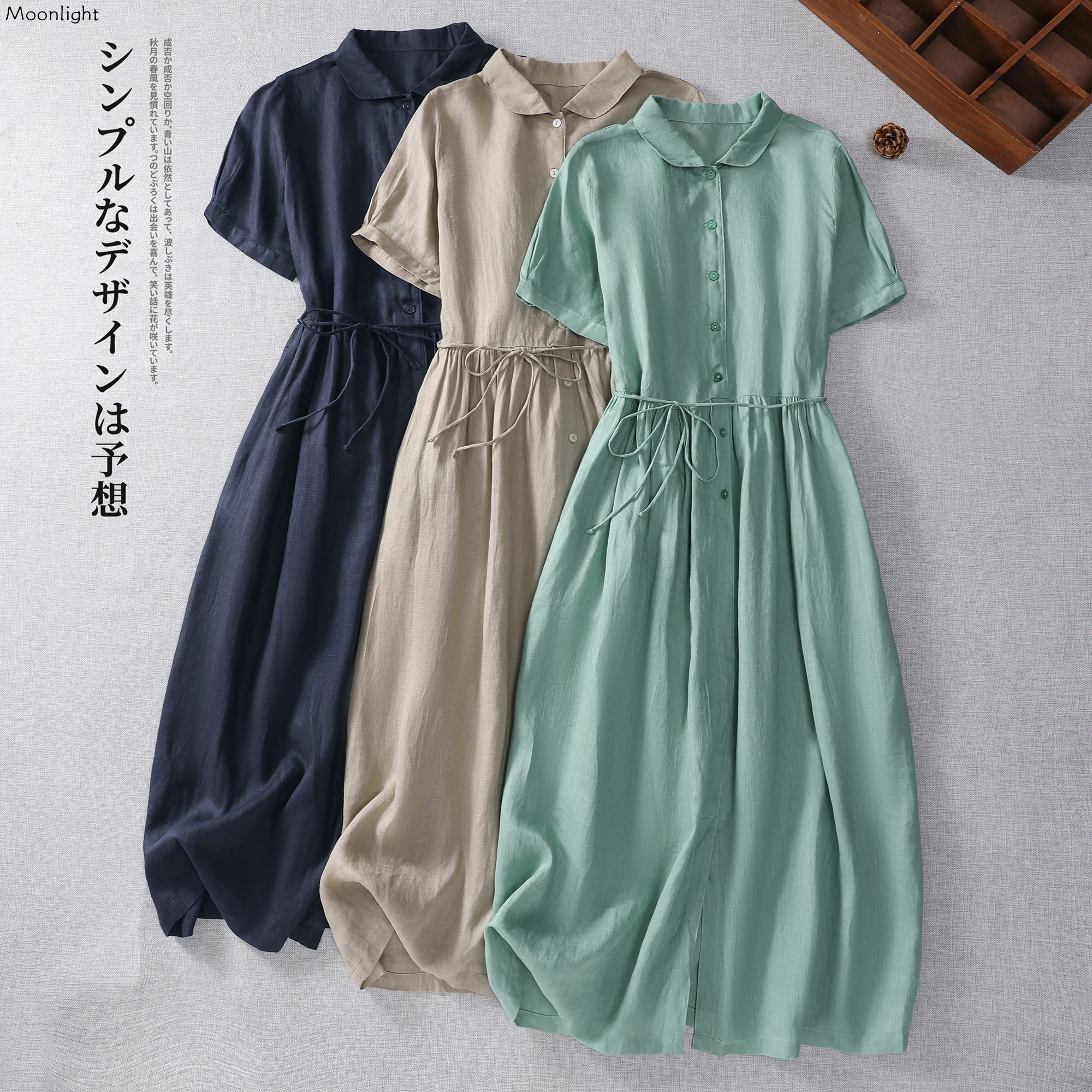 

Cotton Linen A-Line Dresses For Women 2023 New Arrival Japan Style Thin Loose Summer Blouse Dress Lady Work Fashion Casual Dress