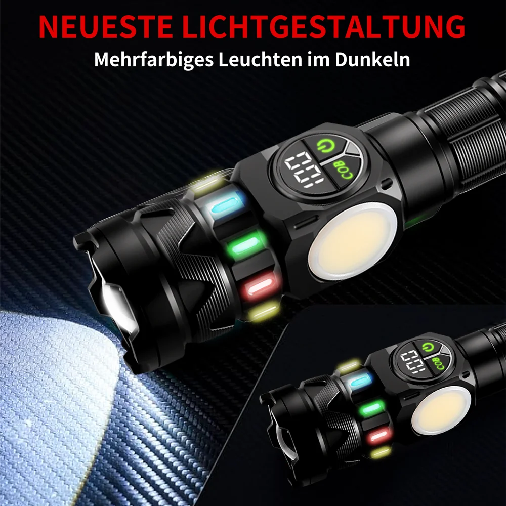 مصباح يدوي LED عالي الأداء، يتميز بإضاءة كاشفة بعي...