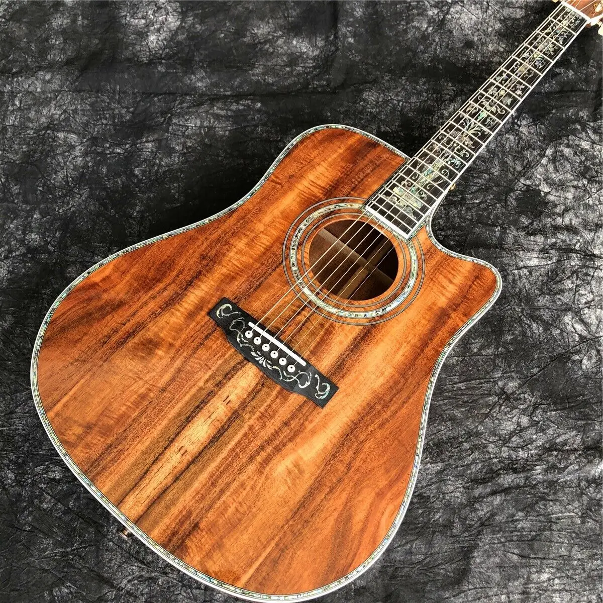 

41 " All Koa Wood Acoustic Guitar Cutaway D style Abalone Ebony Fingerboard