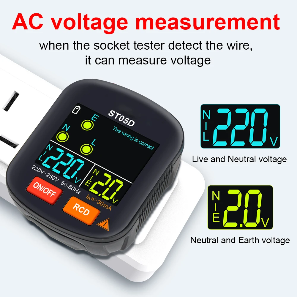 Mestek Socket Tester Outlet Tester RCD GFCI NCV Test Outlet checker EU US UK Plug Ground Zero Line 30mA Smart Socket Detector 2