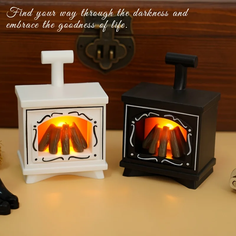 Dollhouse Miniature Fireplace Glowing Stove Model House Furniture Kitchen Living Scene Christmas Decor Toy 4