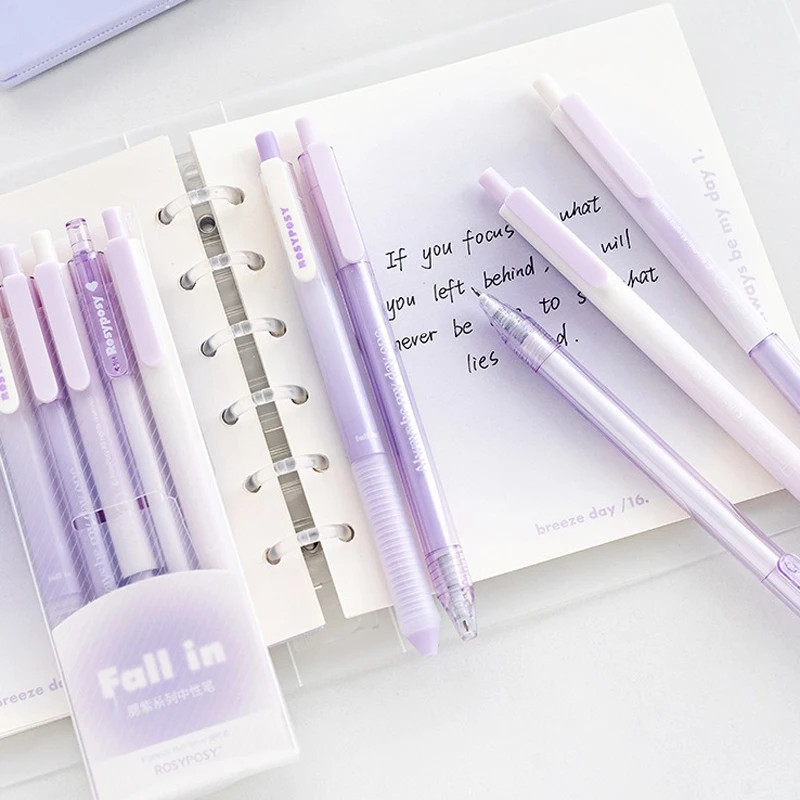 4 Pcs/Set ​Gradient Color Gel Pen 0.5mm & 0.38mm Press-Type Black Ink Writing Pens for Girl Student School Study Stationery