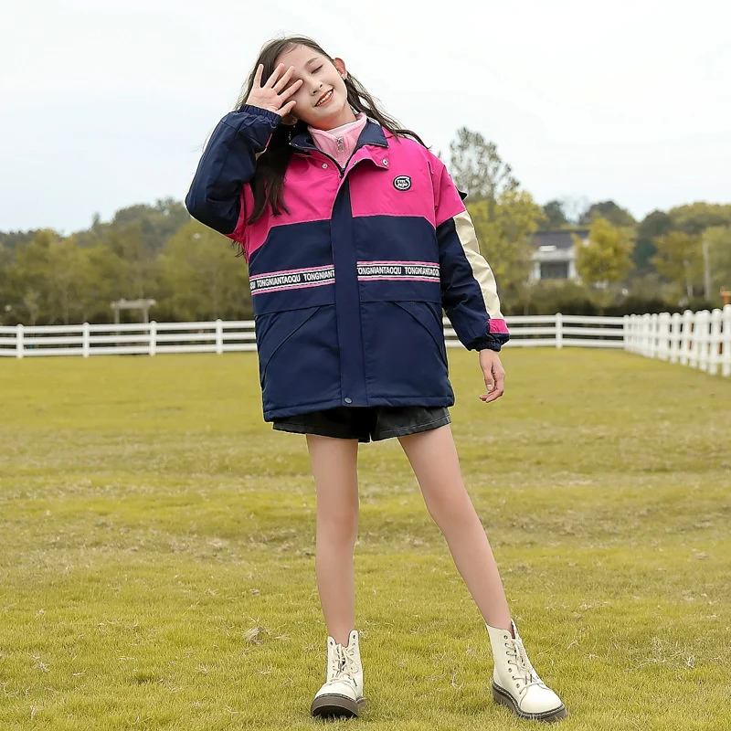 Plus For Winter Girl Jackets Velvet Warm Three In One Coat New Fashion Hooded Patchwork Detachable Teenager Outerwear