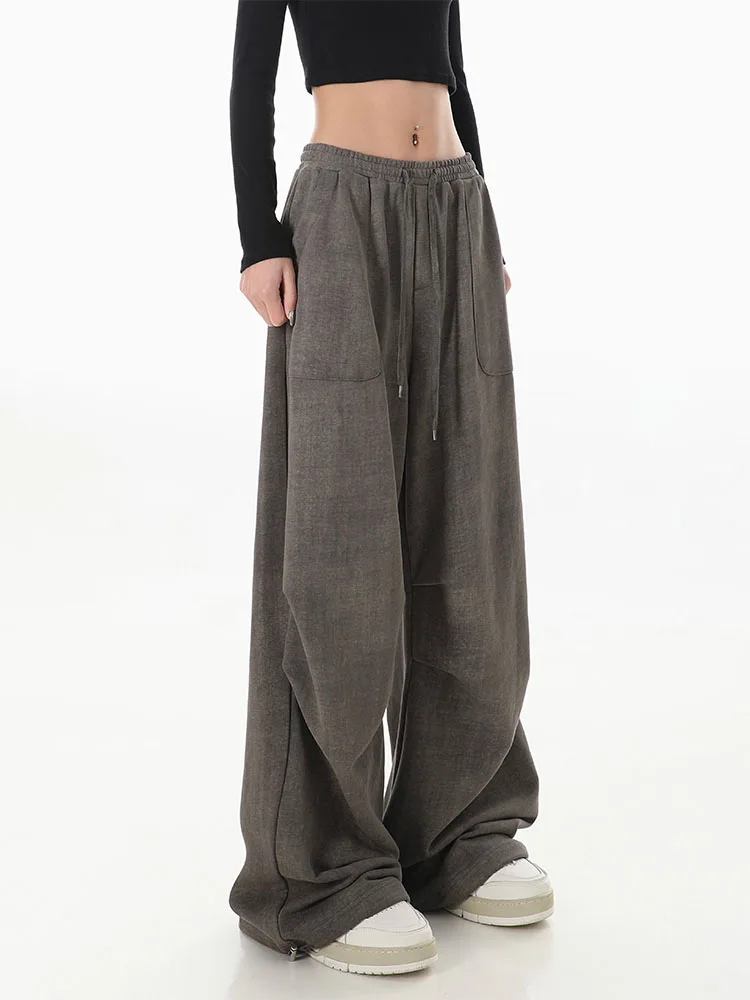 

Брюки-багги с эластичным поясом, однотонные Широкие штаны с завышенной талией, облегающие повседневные офисные Модные Простые штаны в Корейском стиле ретро, в американском стиле