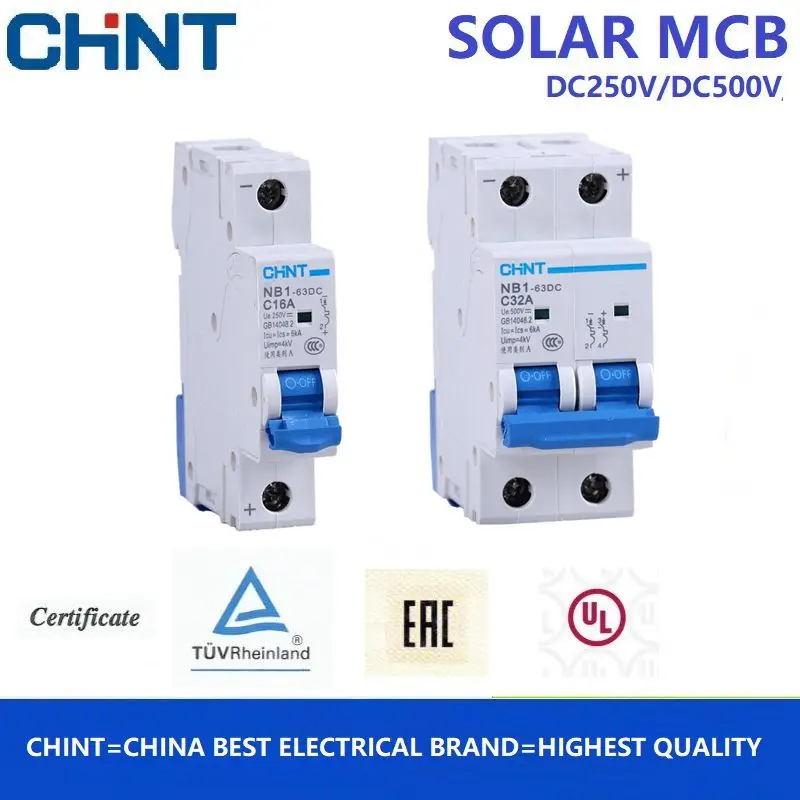 CHINT 태양광 DC 회로 차단기 NB1-63DC, 1P, 2P, 4P, DC250V, DC500V, DC1000V, 에너지 광발전 미니 MCB, 10A, 16A, 20A, 32A, 40A, 50A, 63A
