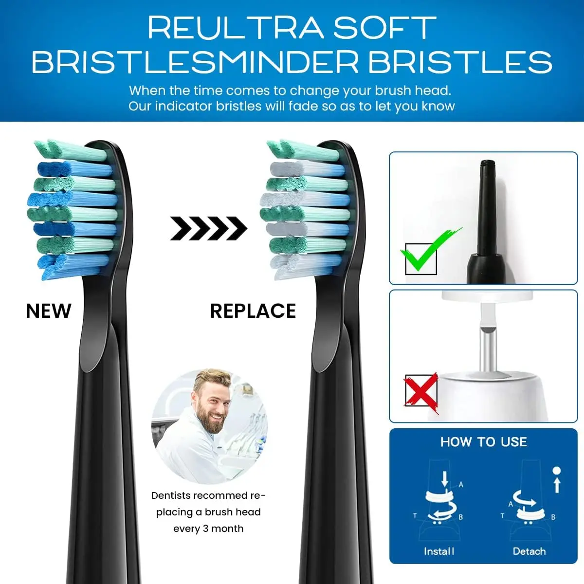 4 Pcs Electric Toothbrush Heads Compatible with Fairywill D7/D8/FW507/FW508/FW551/917/959/SG-E9 Moderately Soft Bristles Brush 5