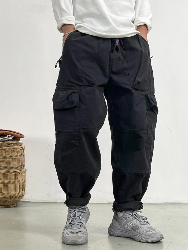 Vintage Cargo Pants For Men Plus Size Distressed Straight Pants Japanese Streetwear Harajuku Khaki Baggy Trousers casual pants