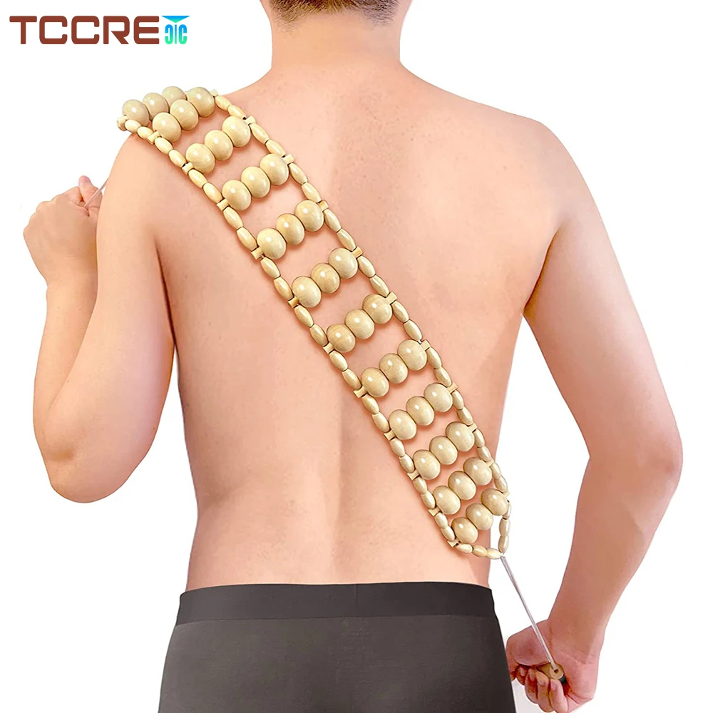 Wood Back Massager Roller Rope, Manual Massage Strap for Back, Neck, Shoulders, Legs, Waist Pain Relief, Wooden Therapy